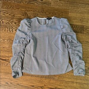 Beulah Style Black and Grey Plaid Ruffle Sleeve Top EUC Size Small